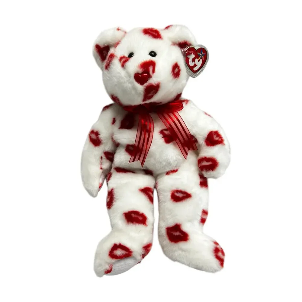 Ty Beanie Buddies Collection Smooch Kiss Print Bear 2001 Employee Design 14